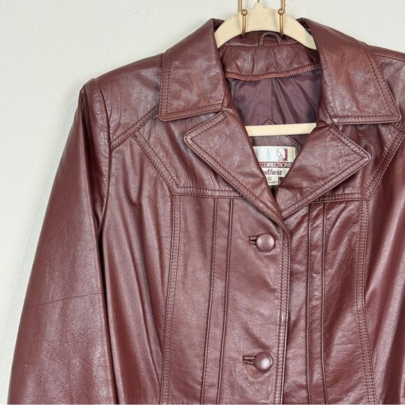 Vintage Classic Directions Mahogany Leather Belted Jacket 70s 10 - Picture 2 of 11